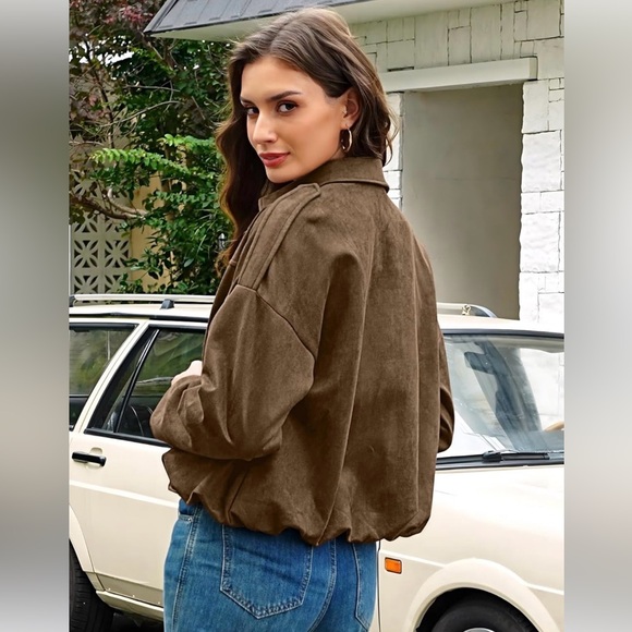 🆕Faux Suede Fashion Open Front Cropped Jacket - Picture 2 of 3